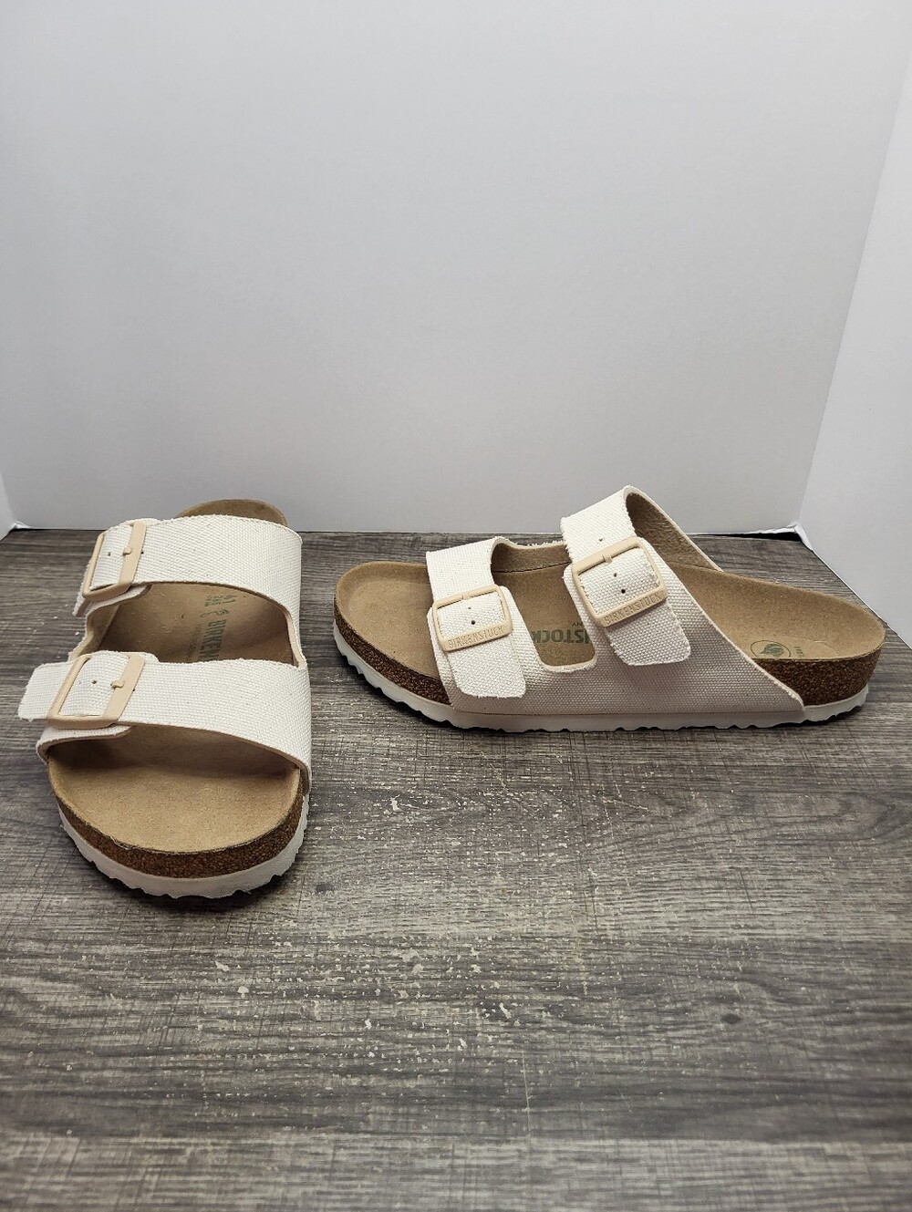 Birkenstock Vegan Arizona Canvas Slides Womens Size 10 Cream Eggshell